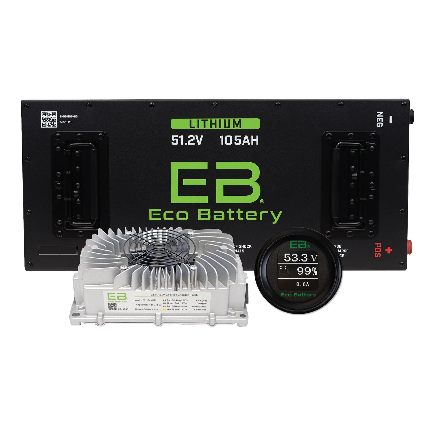 Eco Battery 48V (51v) 105Ah "Skinny" LifePo4 Golf Cart Lithium Battery Bundle - CHOOSE CART MODEL